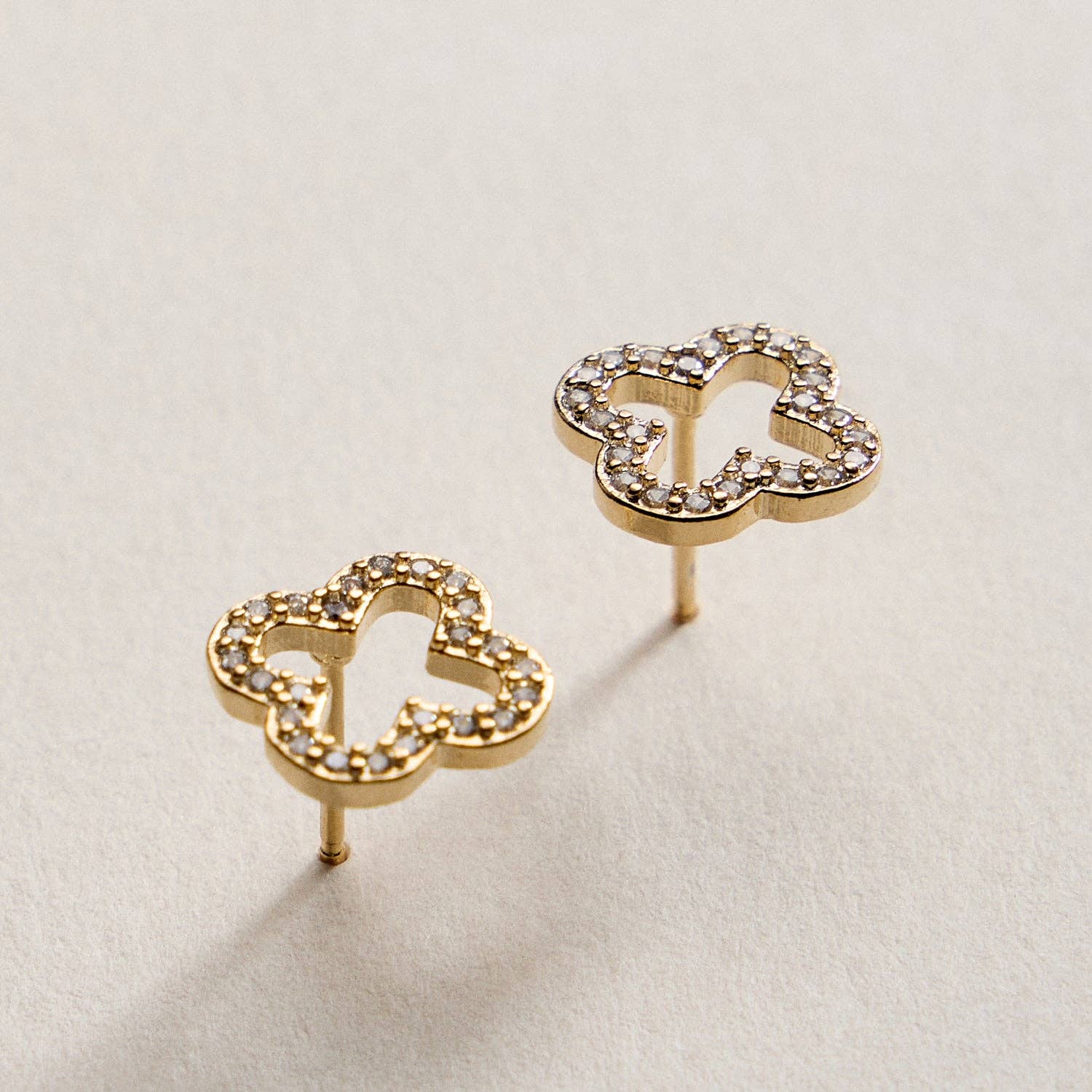 18K Gold Filled CZ Clover Stud Earrings