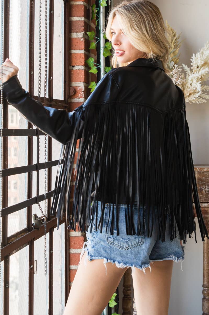 Fringed Faux Leather Vintage  Moto jacket