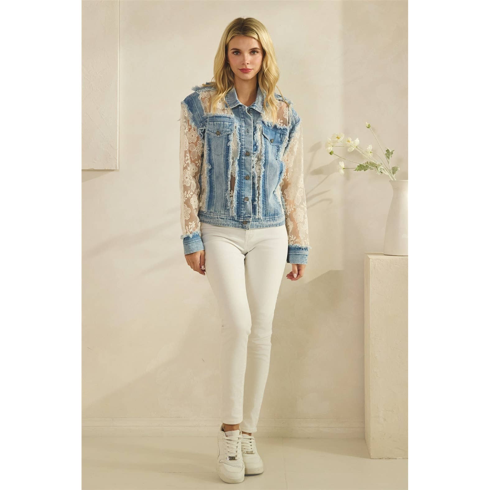 Vervet - Denim Jacket with Floral Organza Inset