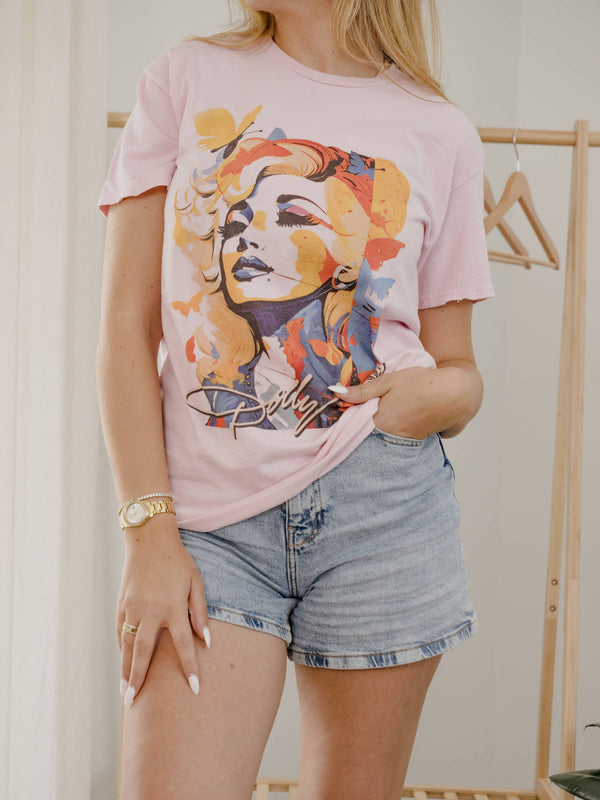 Dolly Parton Mural Pink Thrifted Licensed Tee
