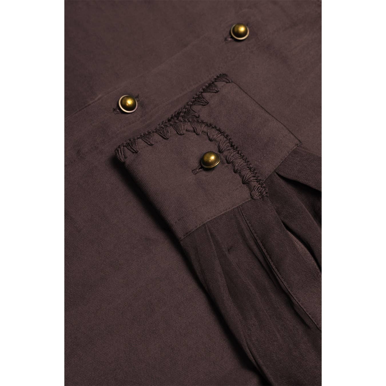 Blanket-stitch Cuff Button Up Cropped Blouse