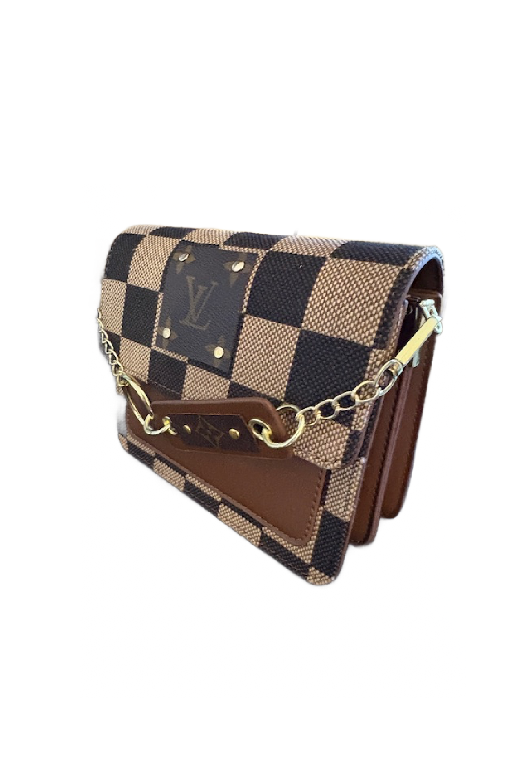 LV Upcycled Checker Chained Crossbody Bag