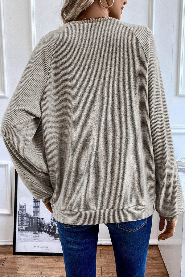 Contrast Ribbed Loose Fit Long Sleeve Top