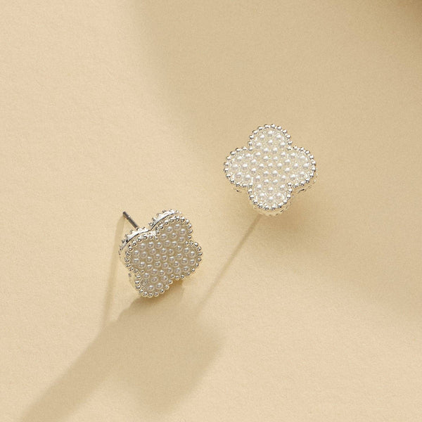 Clover Pearl Stud Earrings