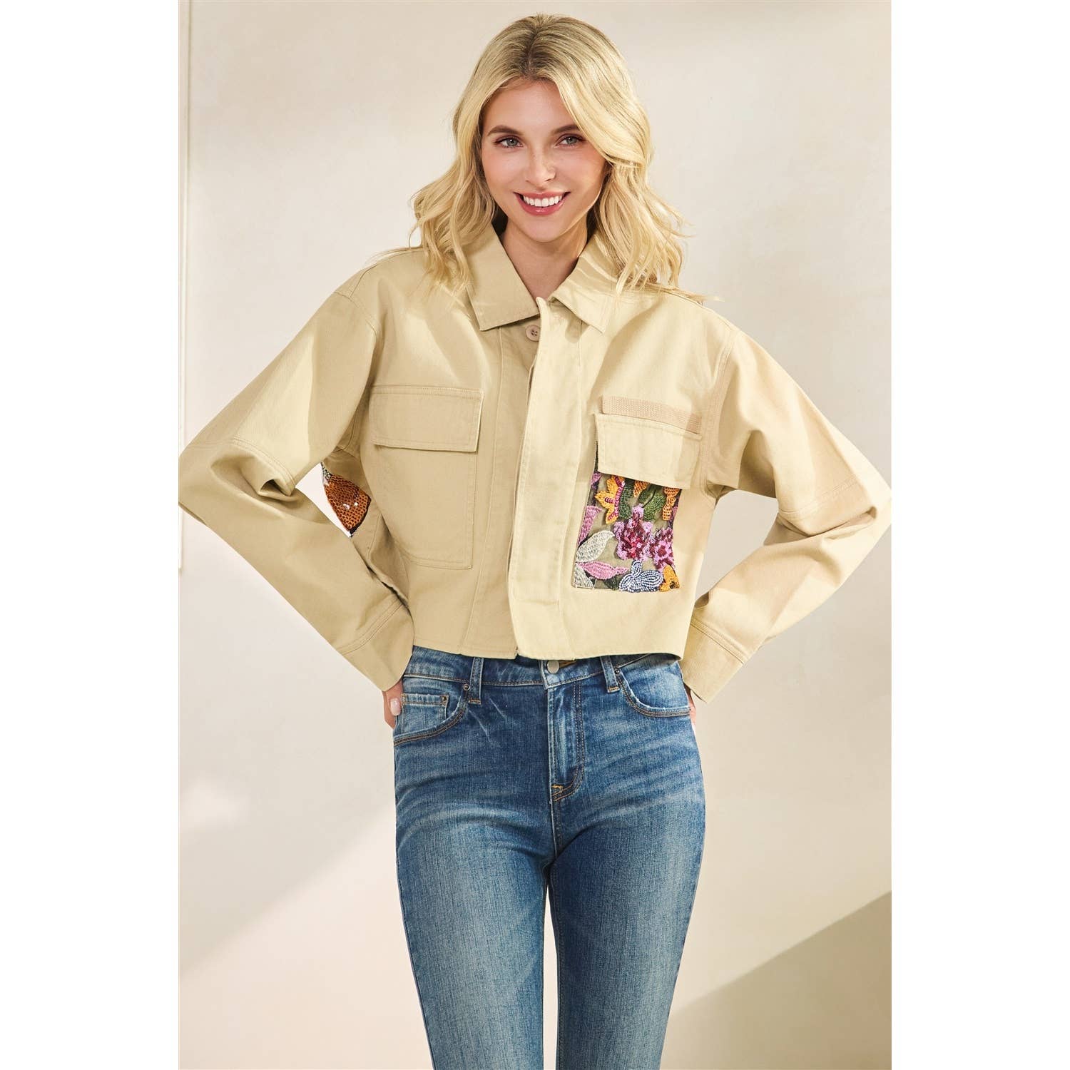 Vervet - Flower Sequins Contrast Jacket