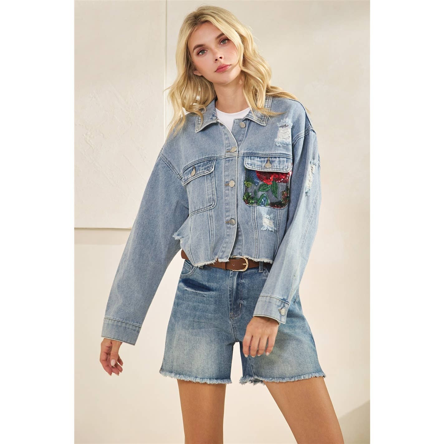 Denim Blossom Laceback Jacket