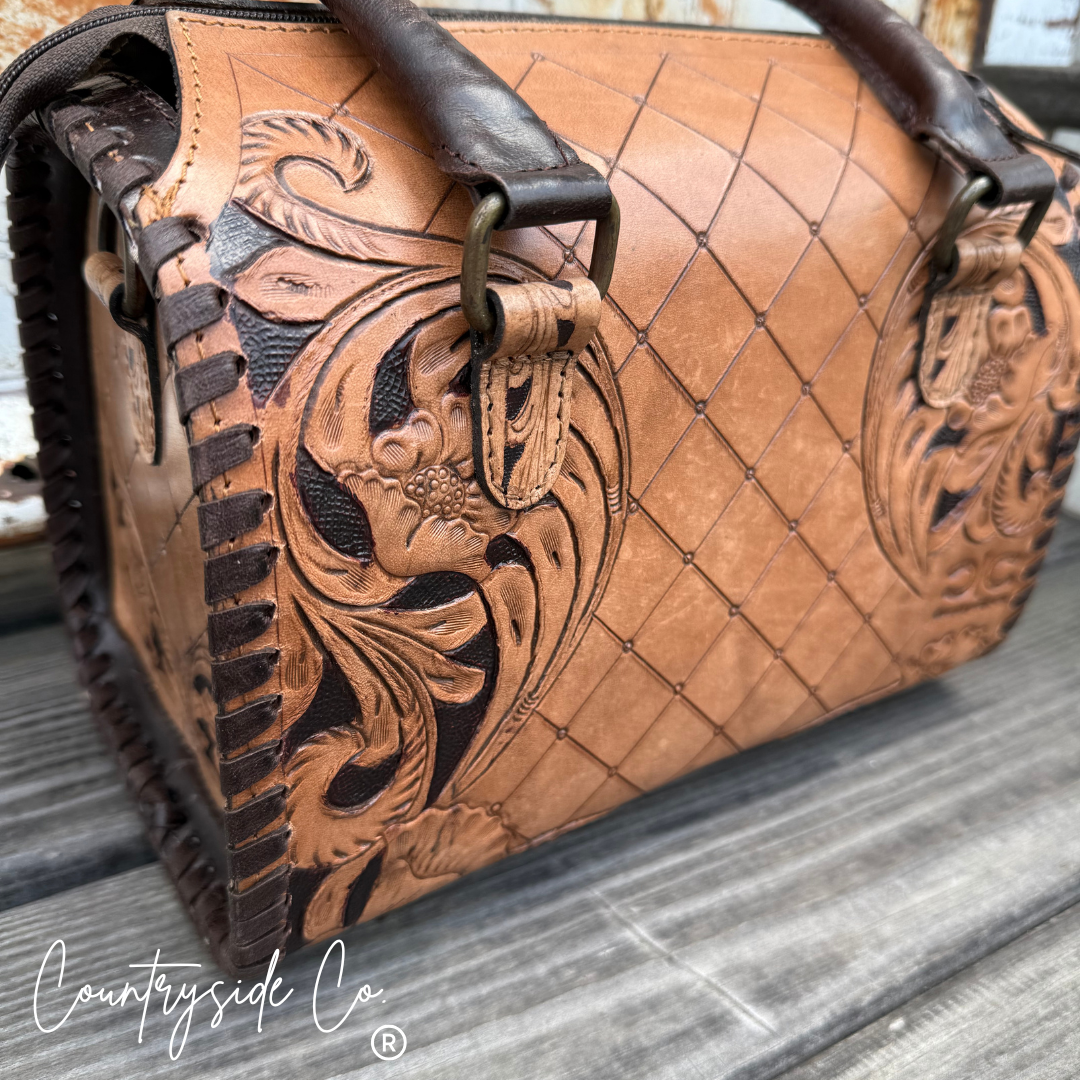 Vanderbilt Tooled Leather and Pearls Speedy Bag