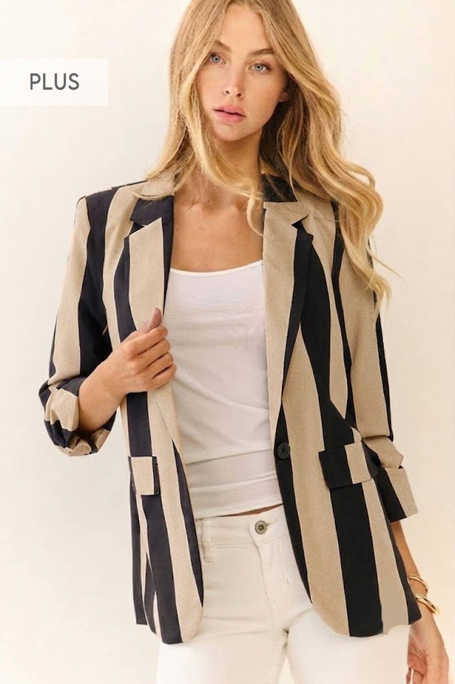 The Vertical Luxe Stripe Blazer — Curvy Edition