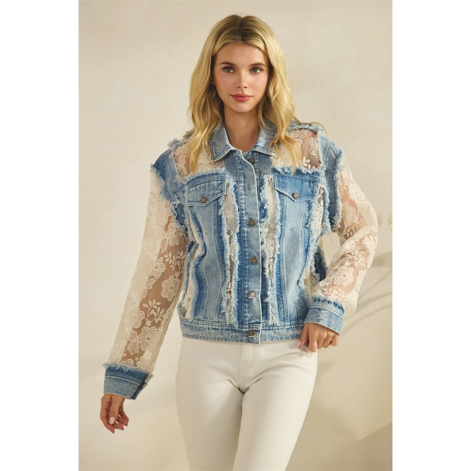 Vervet - Denim Jacket with Floral Organza Inset