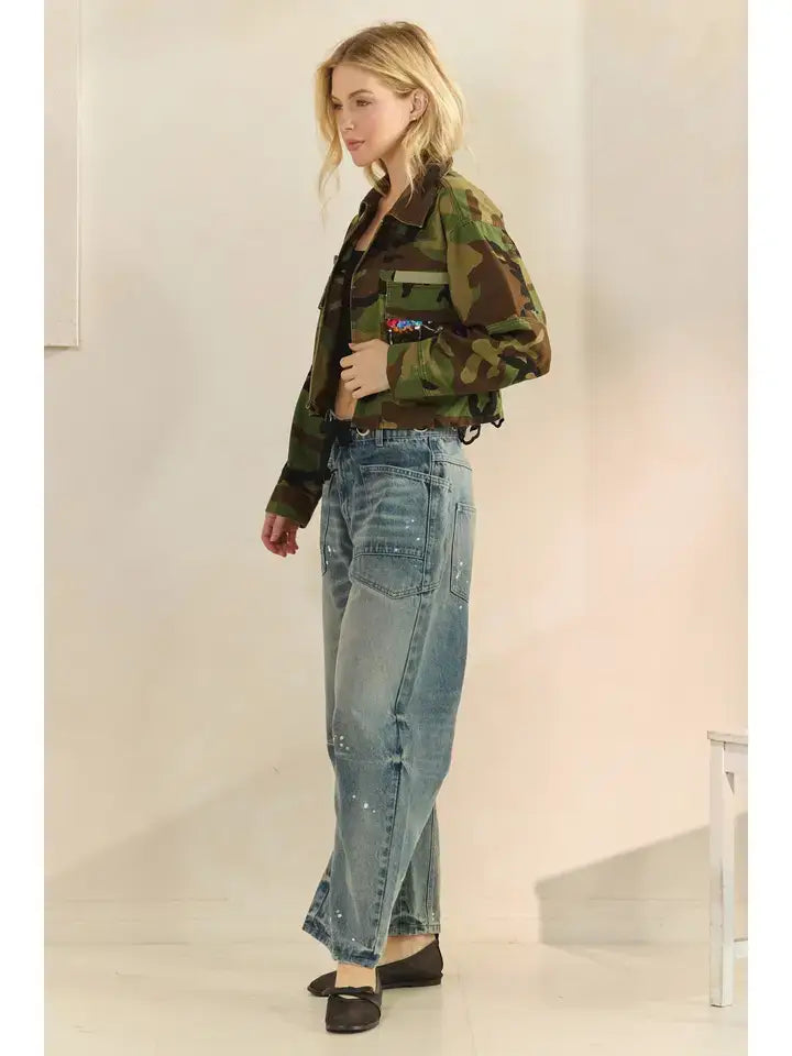 Camo Sequins Contrast Jacket