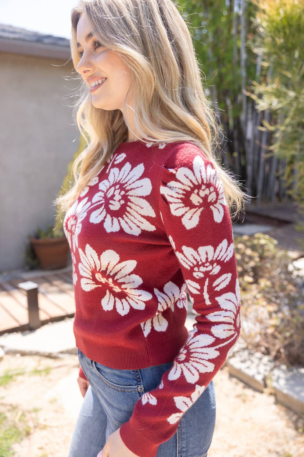 Large Floral Design Long Sleeve Sweater Top