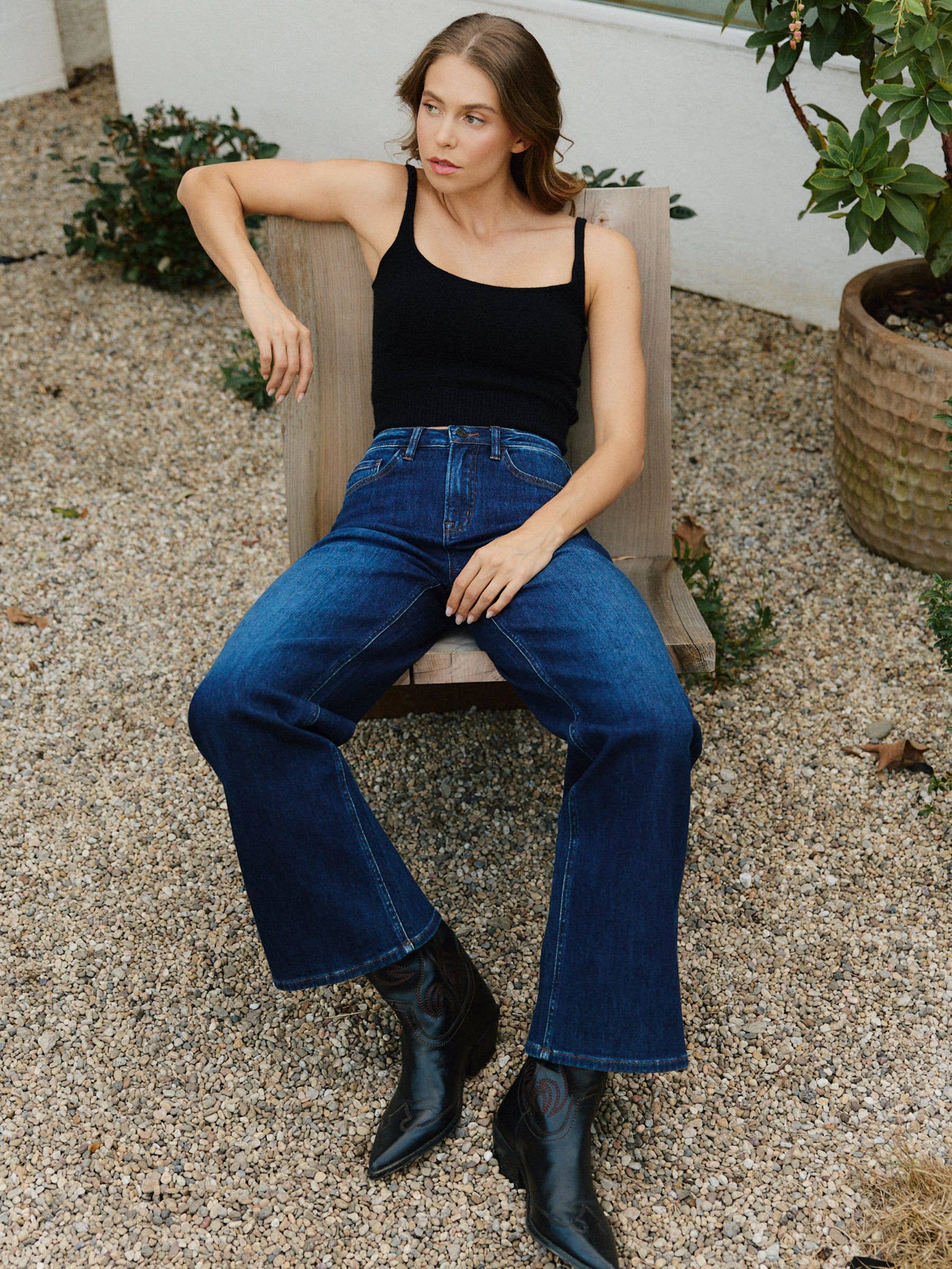 Vervet SUPER HIGH RISE FULL LENGTH DARK WASH WIDE JEANS