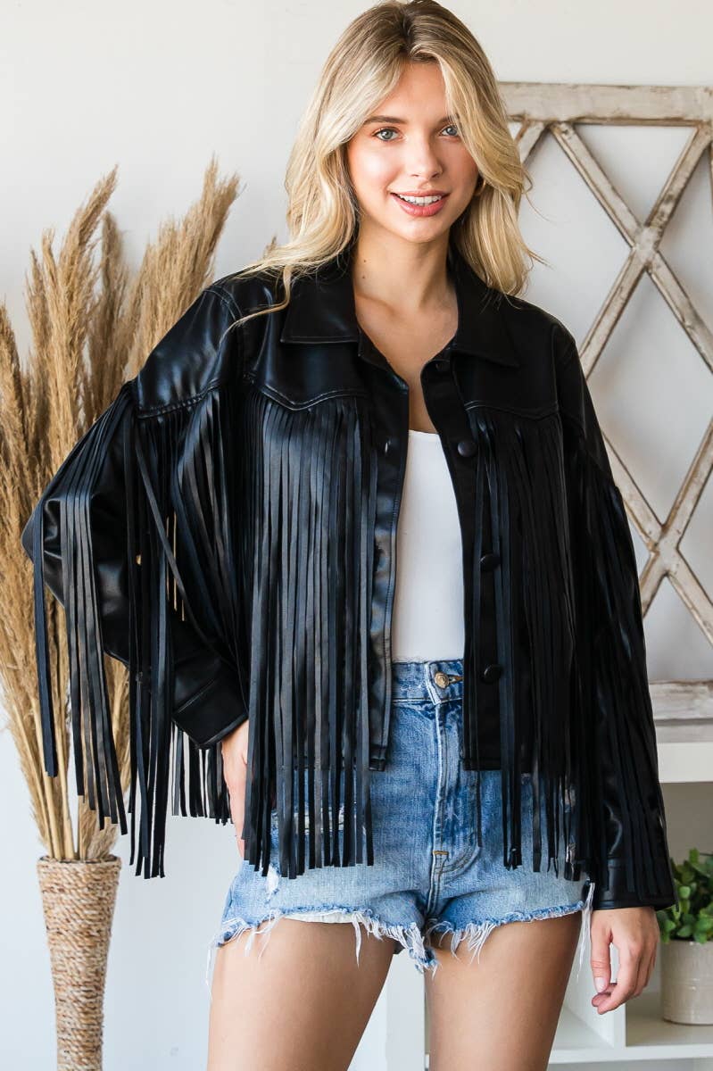 Fringed Faux Leather Vintage  Moto jacket