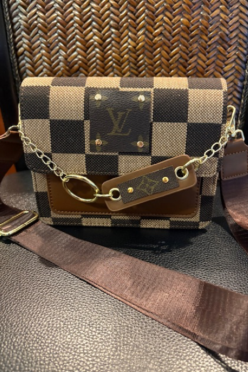 LV Upcycled Checker Chained Crossbody Bag