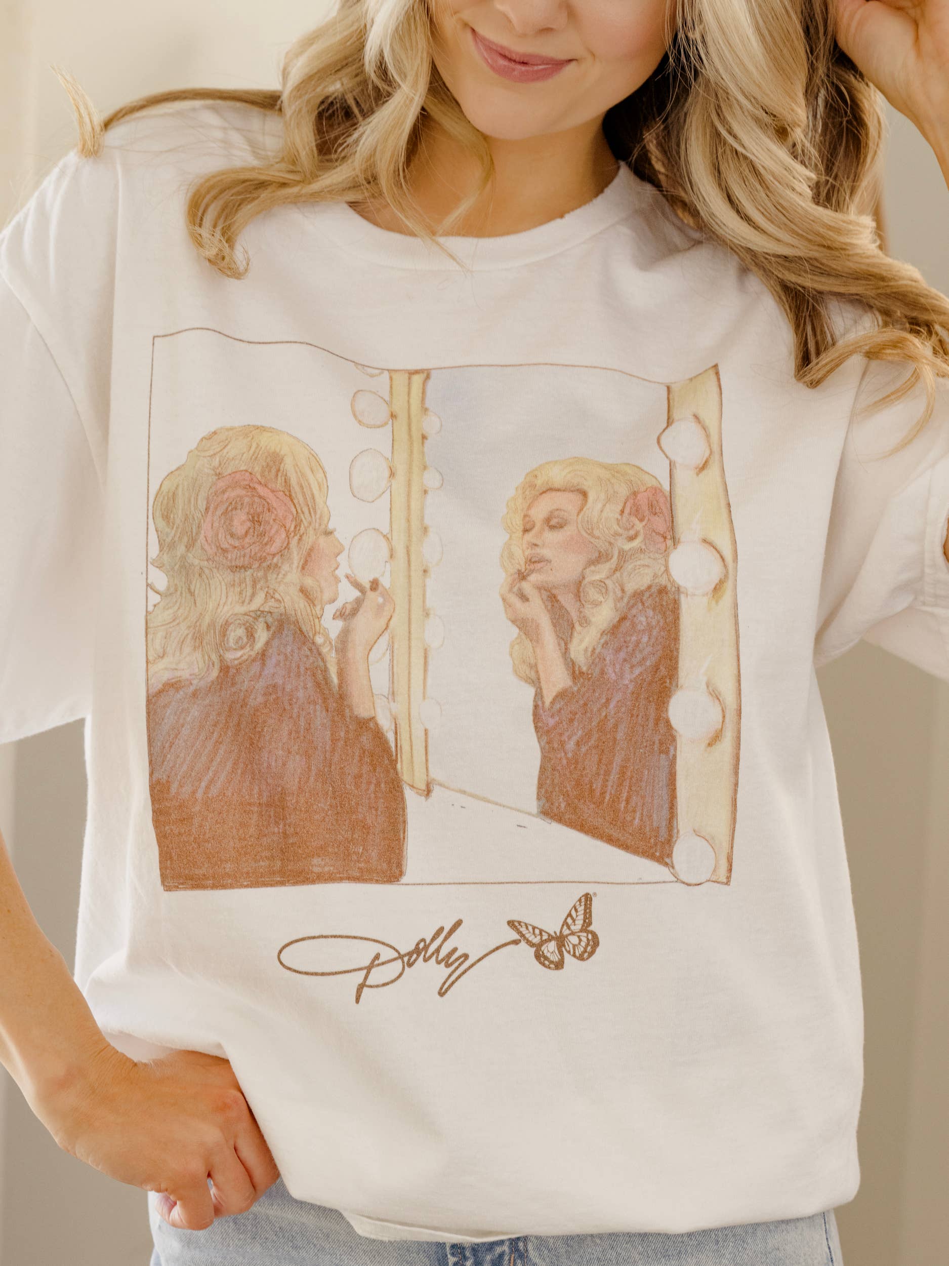 Dolly Parton Lipstick White Thrifted Licensed Tee