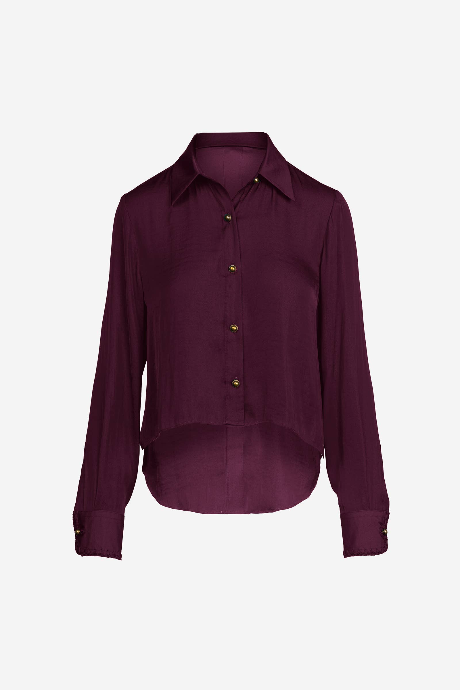 Blanket-stitch Cuff Button Up Cropped Blouse