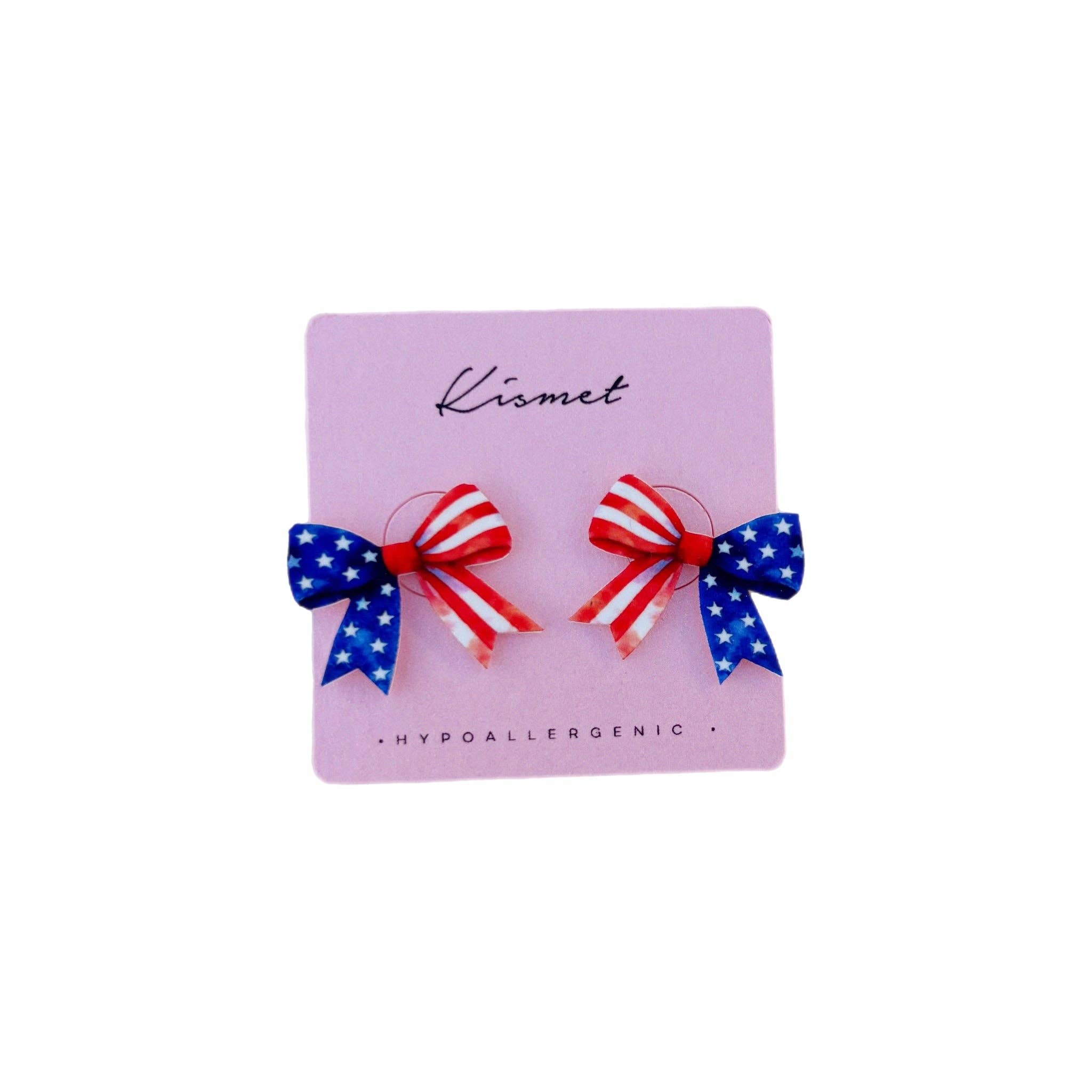 Patriotic Americana Bow Ribbon Studs