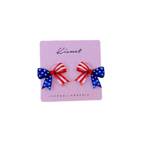 Patriotic Americana Bow Ribbon Studs