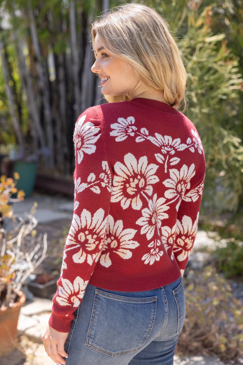 Large Floral Design Long Sleeve Sweater Top