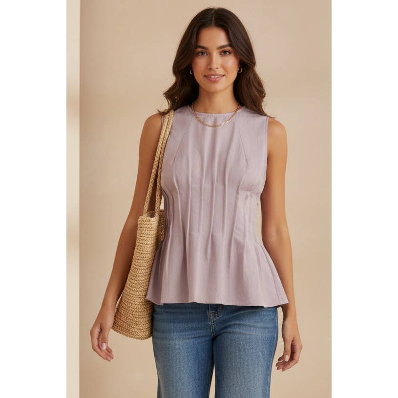 Pleated Peplum Sleeveless Top
