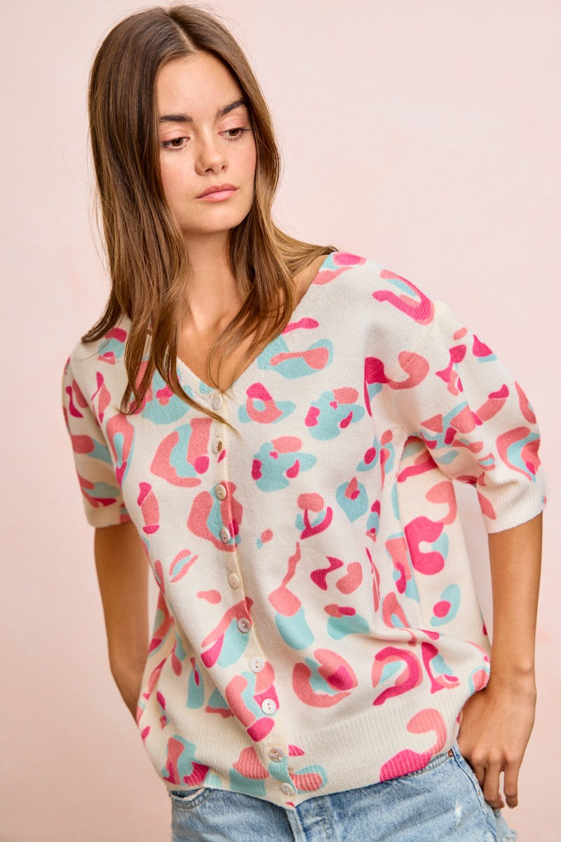 Leopard Print Lightweight Knit Cardigan Top