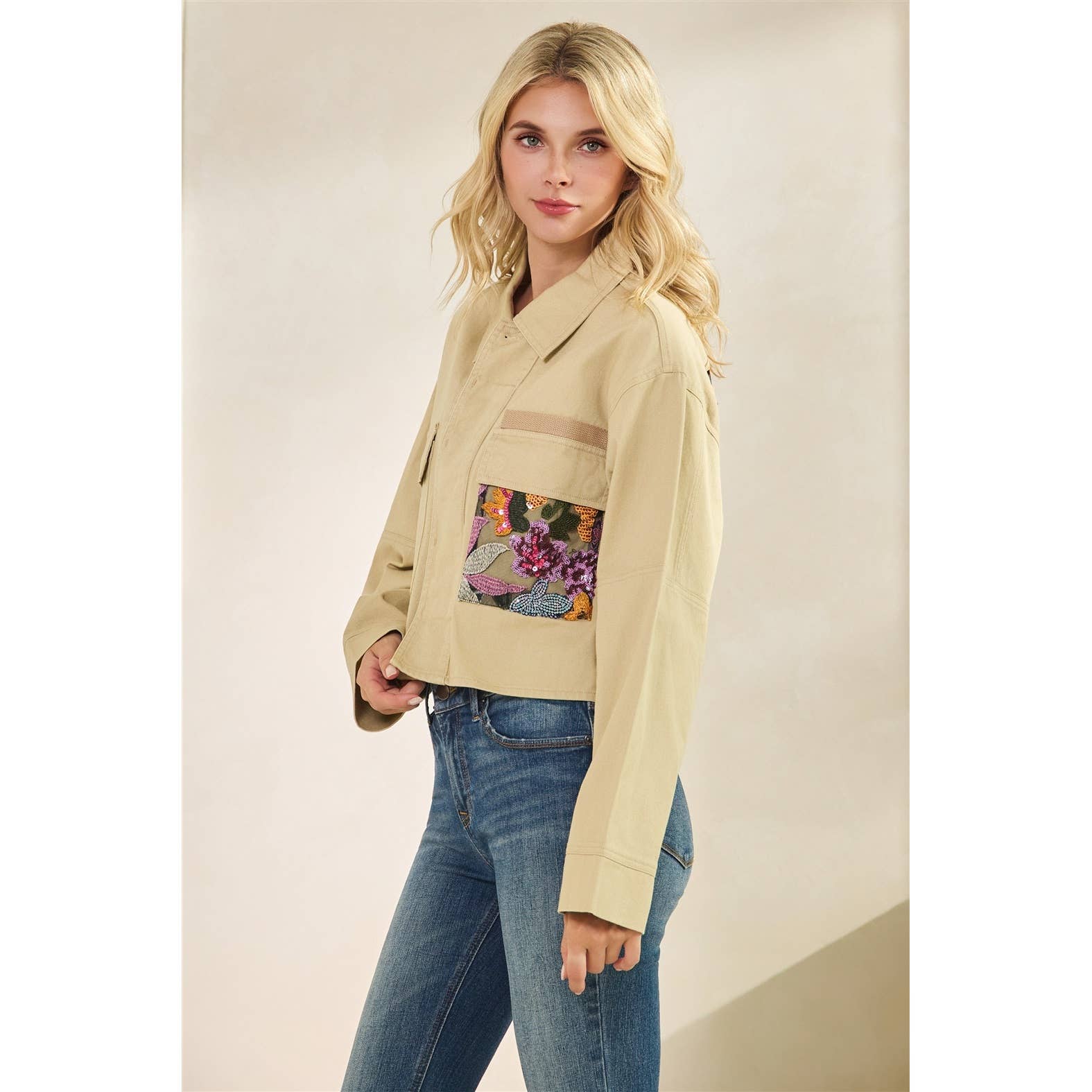 Vervet - Flower Sequins Contrast Jacket