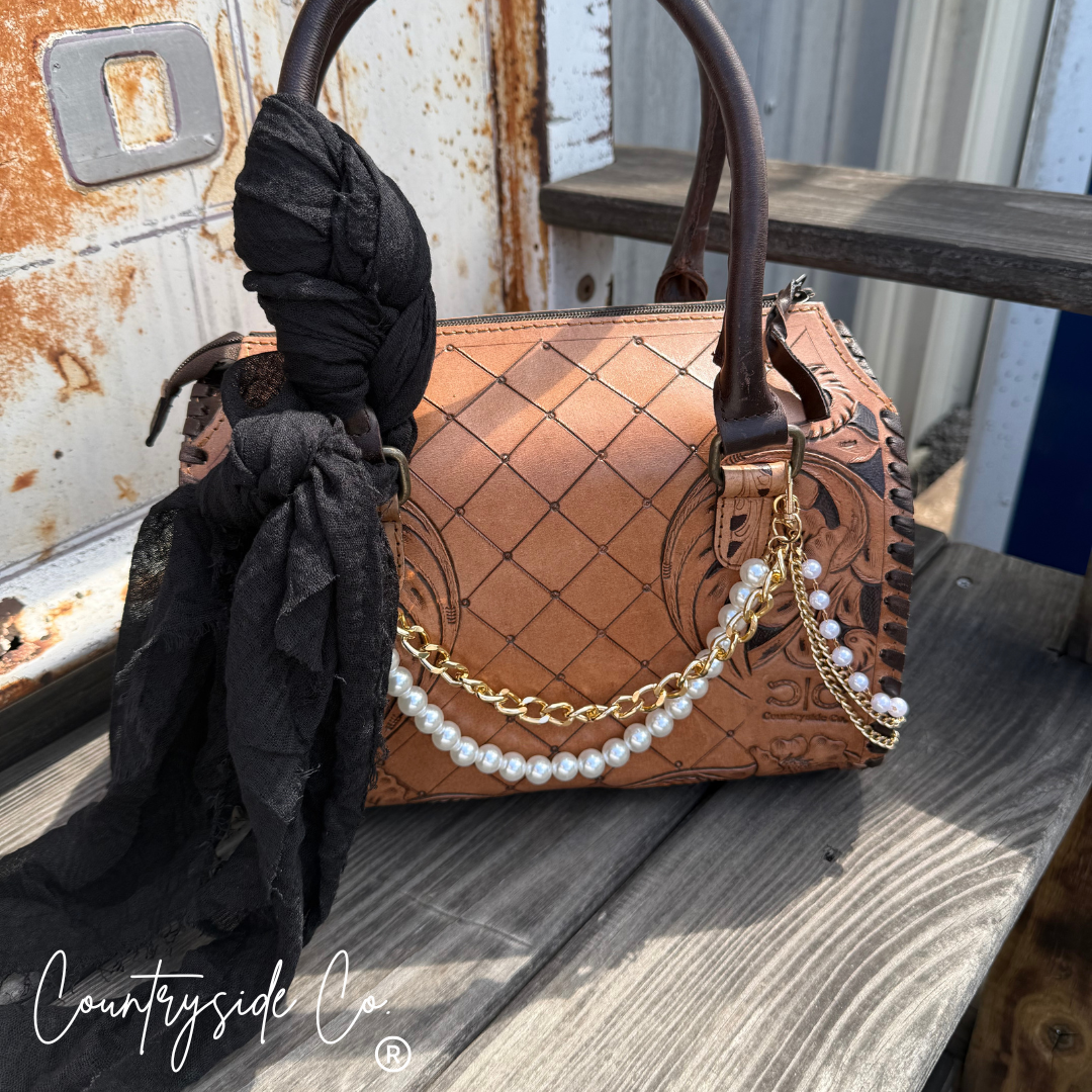 Vanderbilt Tooled Leather and Pearls Speedy Bag