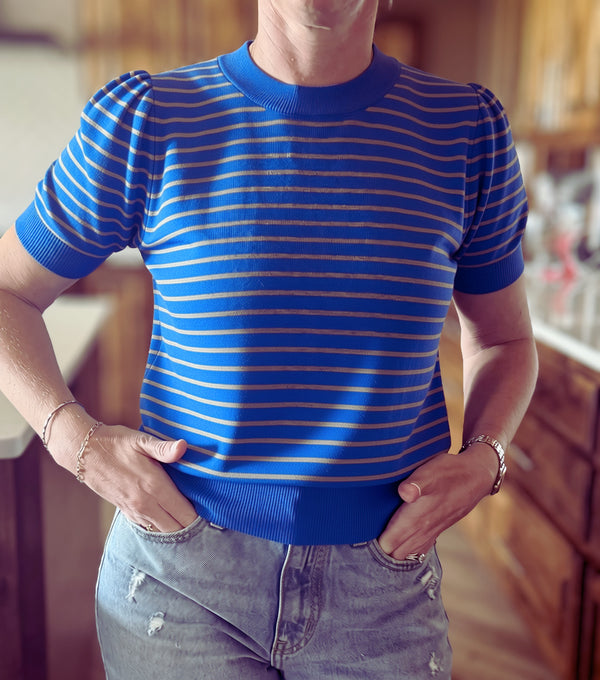 PUFF SHORTSLEEVE STRIPED SWEATER