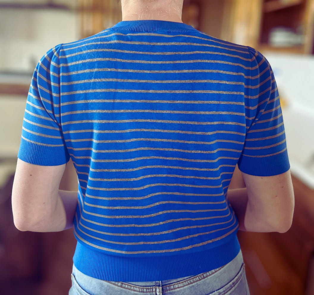 PUFF SHORTSLEEVE STRIPED SWEATER