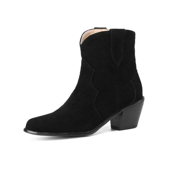 Cowgirl Chic Suede Ankle Boots - Stylish High Heel Cowgirl Boots for Women