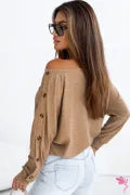 Solid Color Button Decor Dolman Sleeve Top