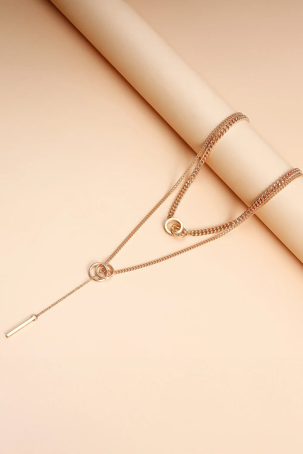 Double Layer O-Ring Long Stick Pendant Chain Necklace