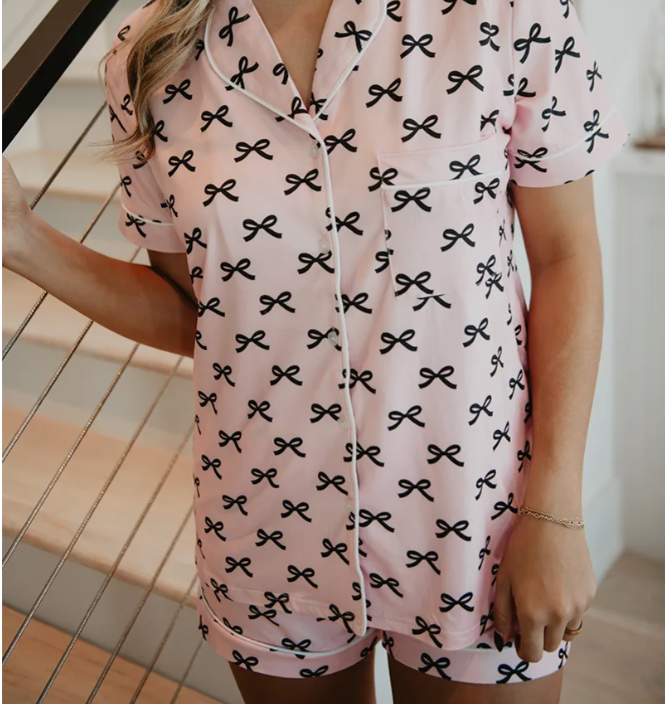 Black & Pink Mini Coquette Bows Comfy Loungewear Set