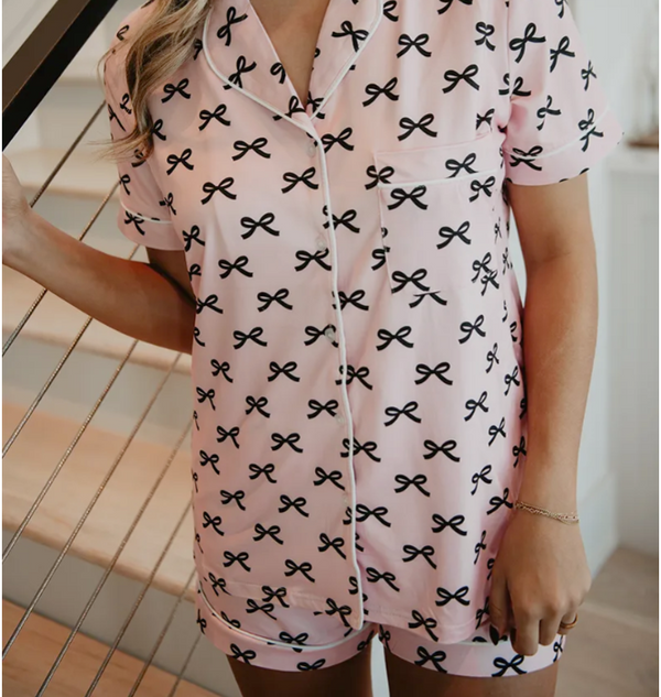 Black & Pink Mini Coquette Bows Comfy Loungewear Set