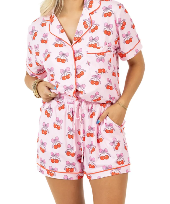 Cherry Bow Repeat Pajama Loungewear Set