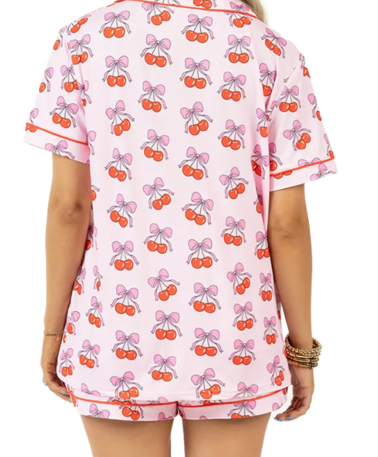 Cherry Bow Repeat Pajama Loungewear Set