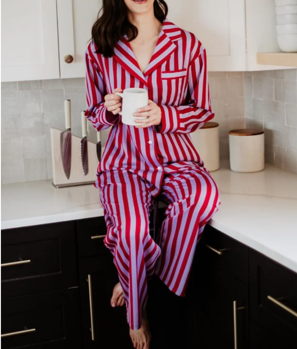 Lilac Striped Satin Pajama Pants Set