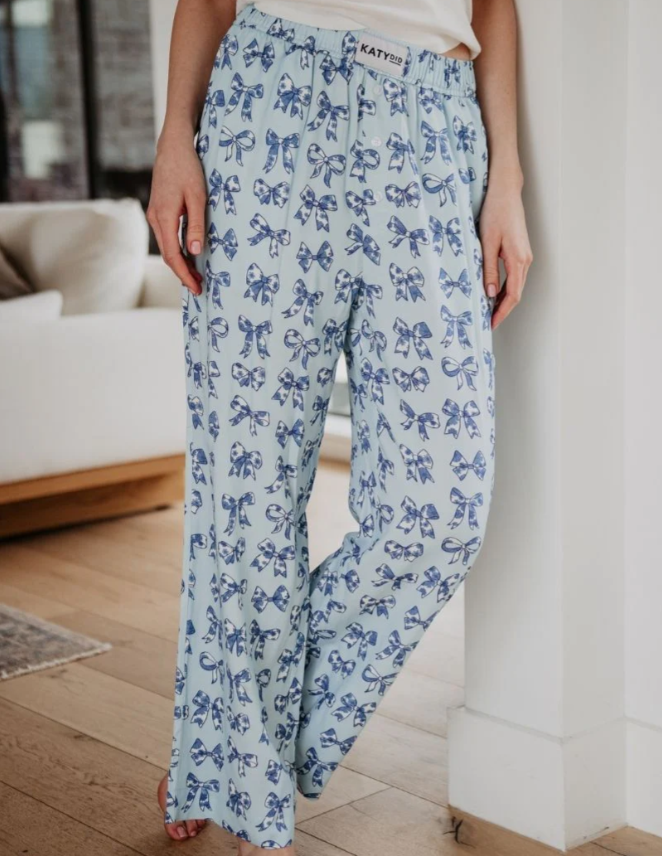 Light Blue Toile Coquette Bows Pants