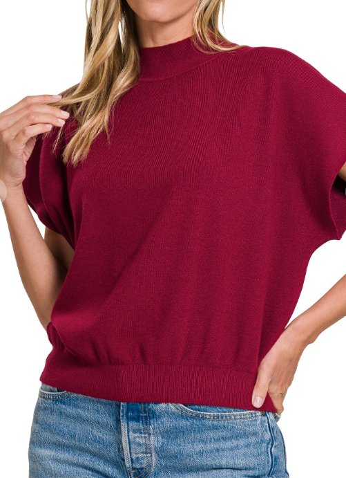 Mock Neck Short Dolman Sleeve Sweater