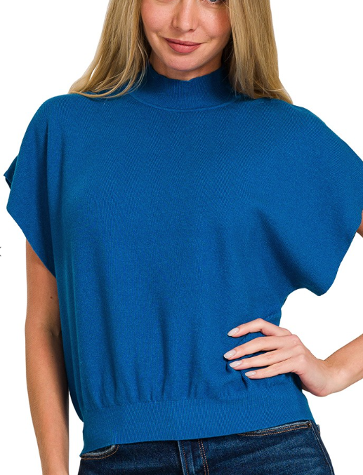 Mock Neck Short Dolman Sleeve Sweater