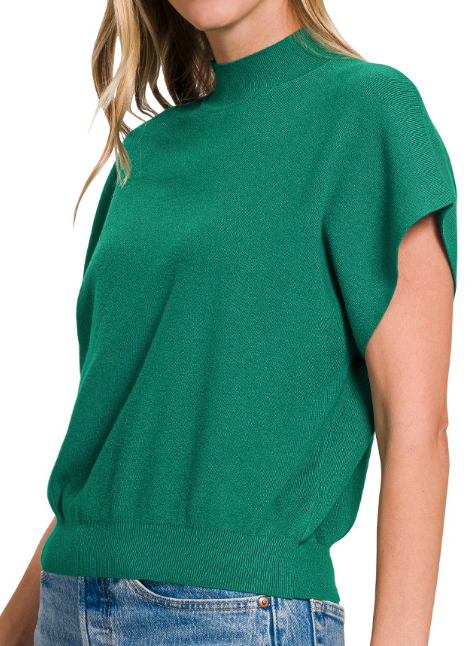 Mock Neck Short Dolman Sleeve Sweater