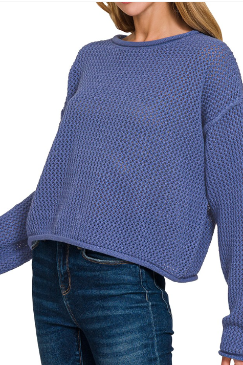 Textured Knit Drop Shoulder Sweater