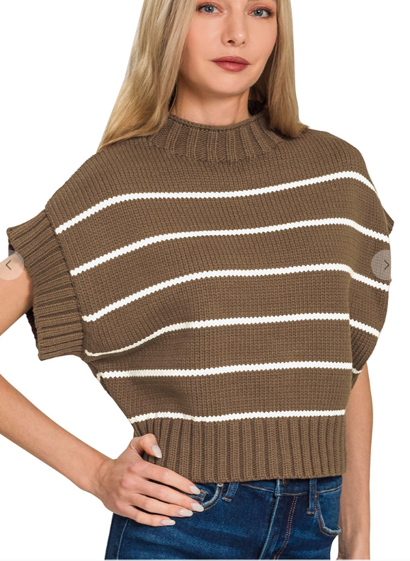 Striped Cropped Mock Neck Sweater
