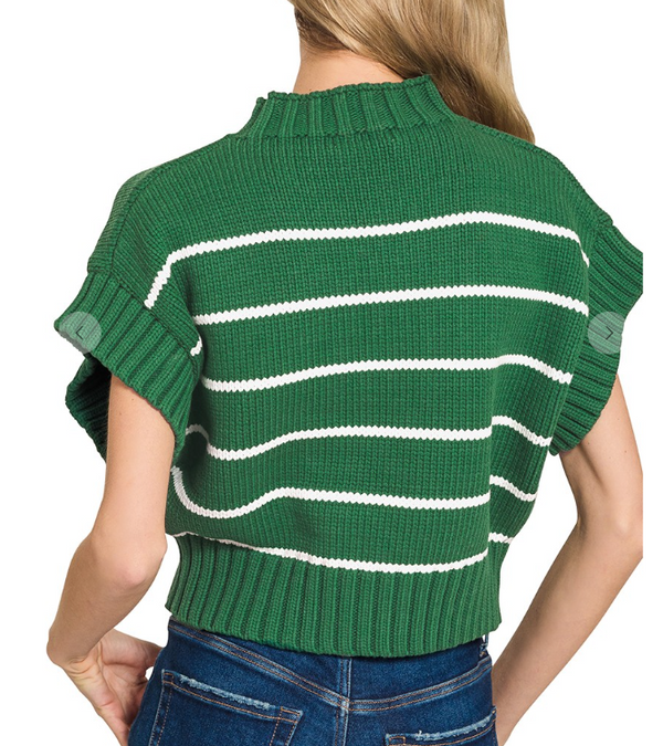 Striped Cropped Mock Neck Sweater