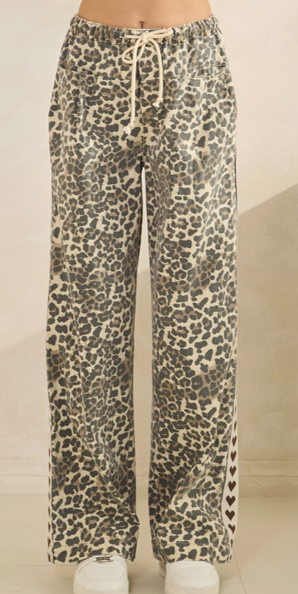 Leopard Printed Striped Wide Legged Pants