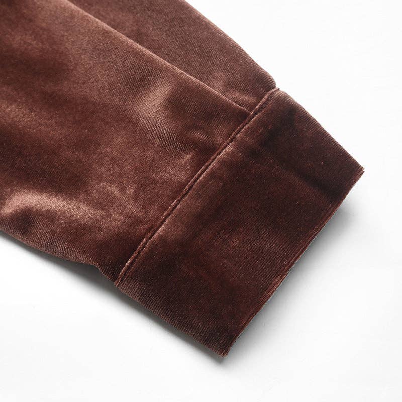 Solid Velvet Button-Up Lantern Sleeve Collared Blouse