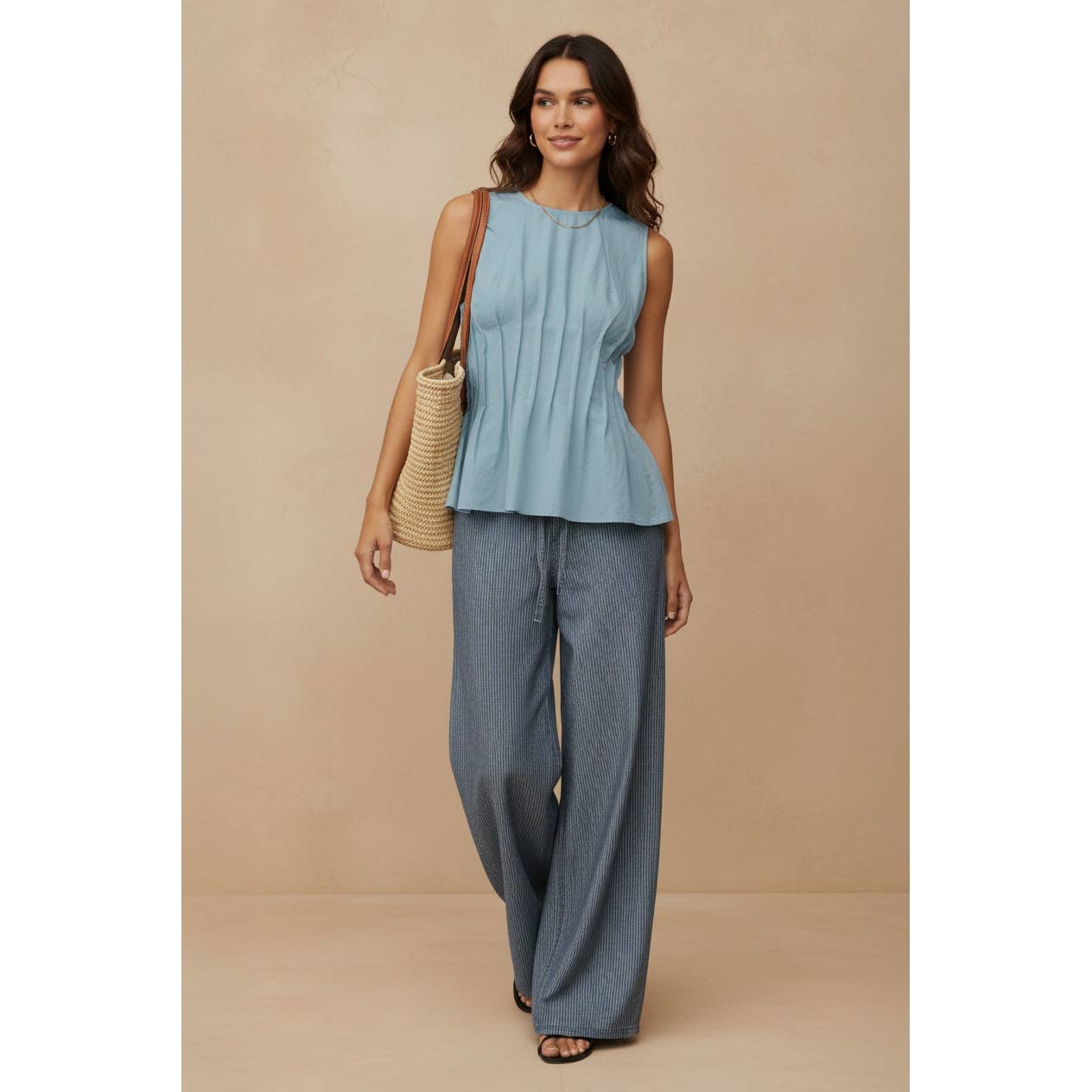 Pleated Peplum Sleeveless Top