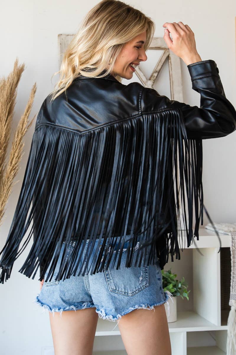 Fringed Faux Leather Vintage  Moto jacket