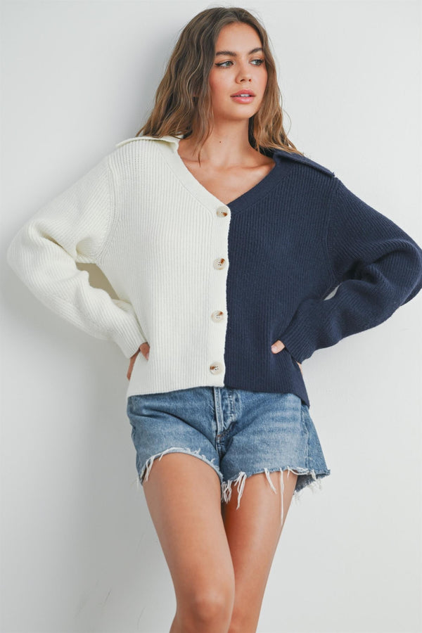 Two Tone V-neck Cardigan