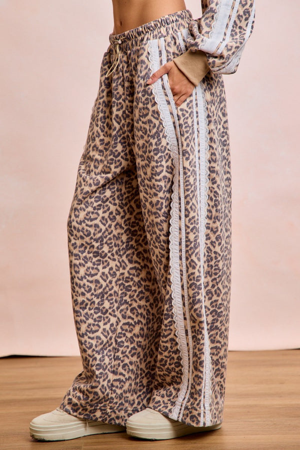 Leopard French Terry Lace Contrast Sweatpants